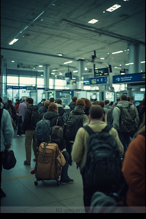 EES-Grenzkontrolle am Flughafen – Reisende warten an der Passkontrolle